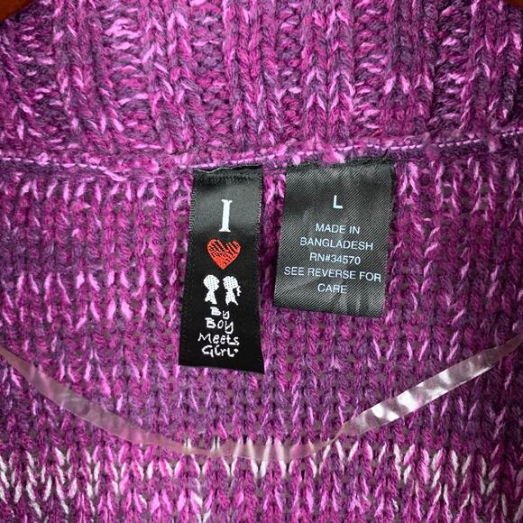 Boy Meets Girl Cardigan Sweater Purple Knit Toggle Longer Length Junior's L - Picture 8 of 8
